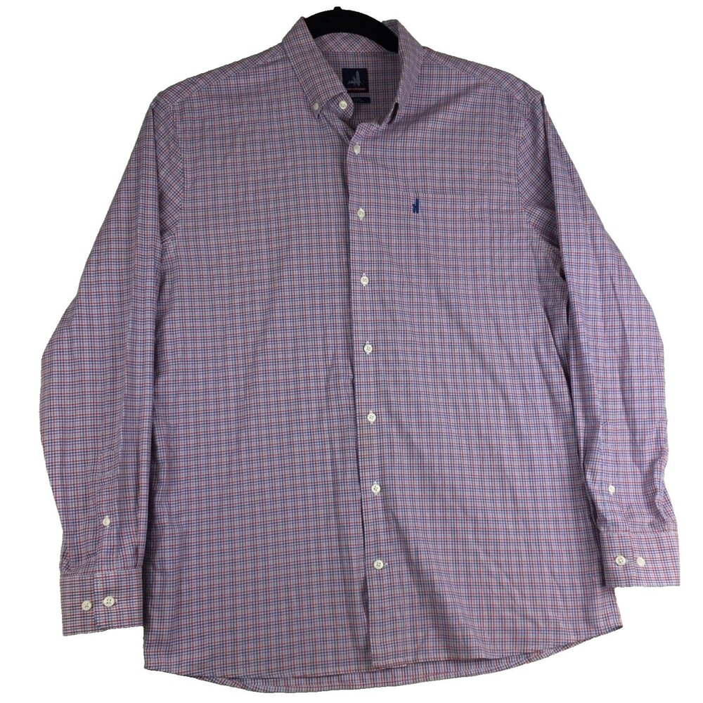 JOHNNY-O Prep-Formance Men's Blue & Red Plaid Button Long Sleeve Logo Shirt L